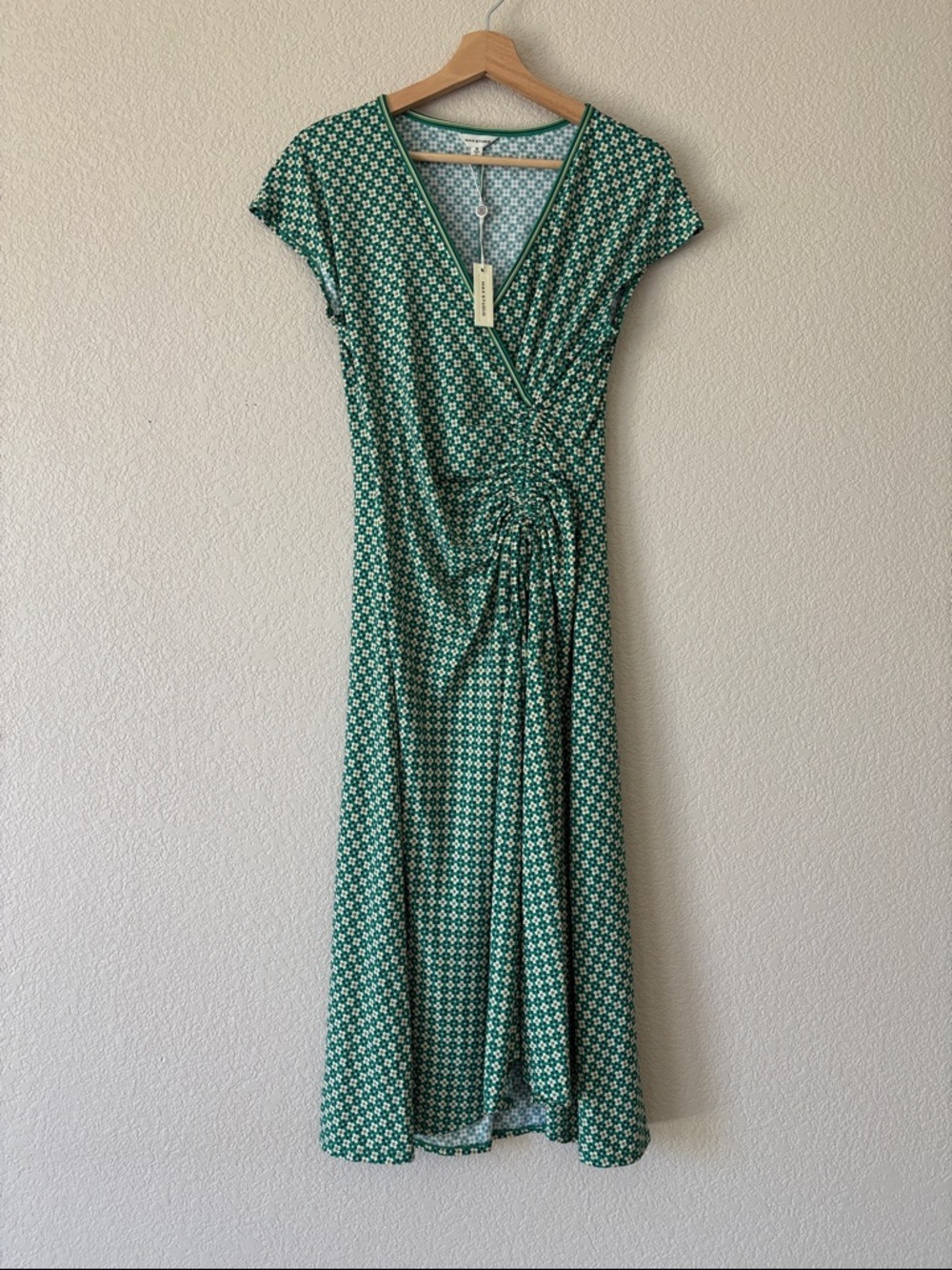 Max Studio Floral Geometric Print Wrap Dress with Ruched Side Tie- NWT